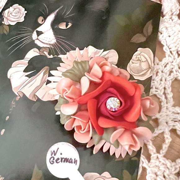 Vintage 1950’s West Germany Rhinestone Celluloid Resin Cottagecore Floral Brooch